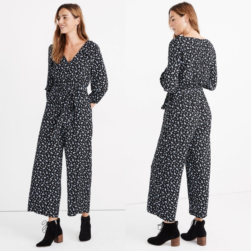 Madewell Jumpsuit Size XS Ruffle Tie Waist Floral Wide Leg Pockets Bohemian Boho